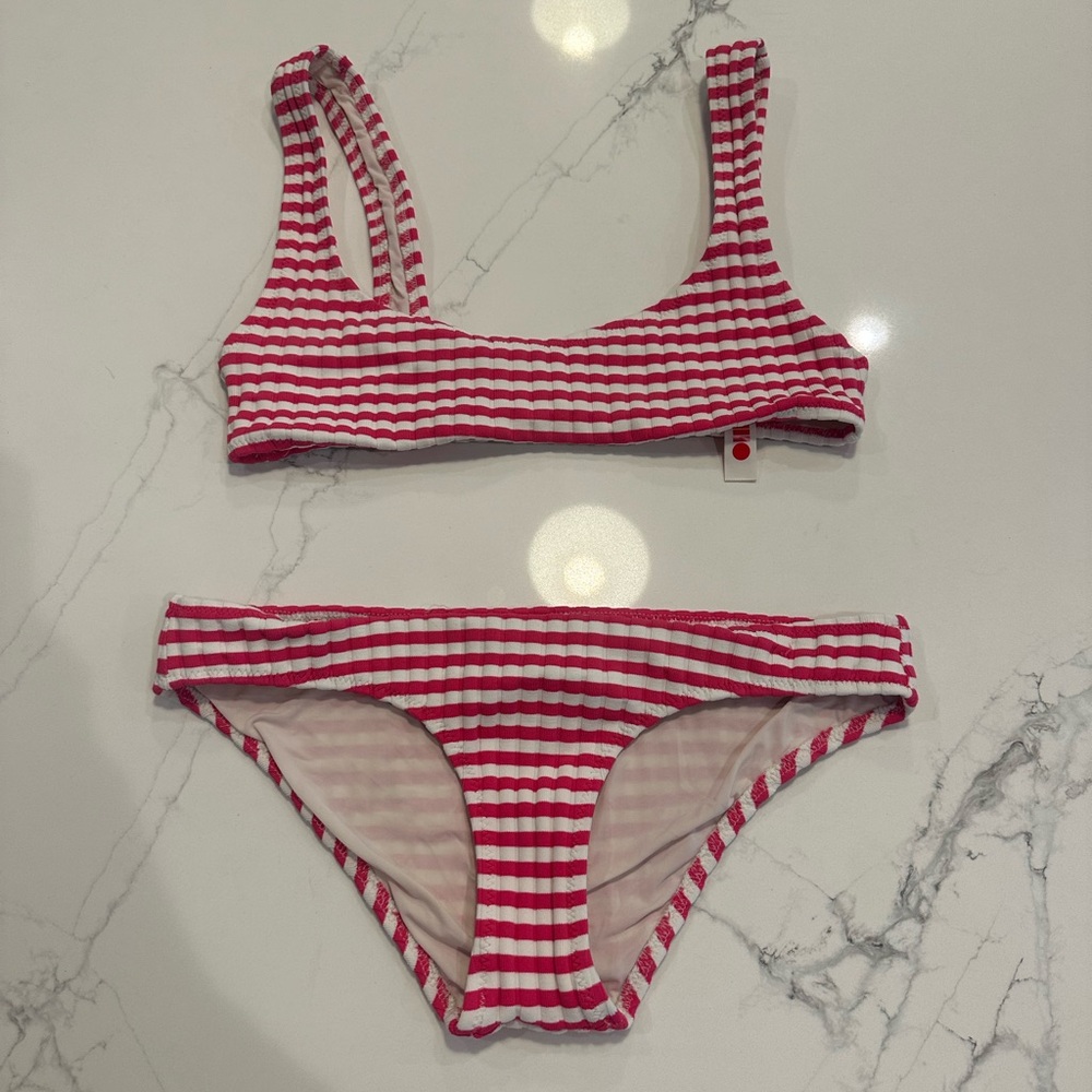 Solid and Striped The Elle Bikini in stripe rib strawberry